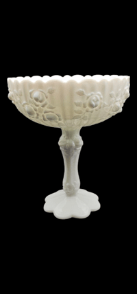 Image 2 of Fenton Milk Glass Cabbage Rose Pedestal Compote