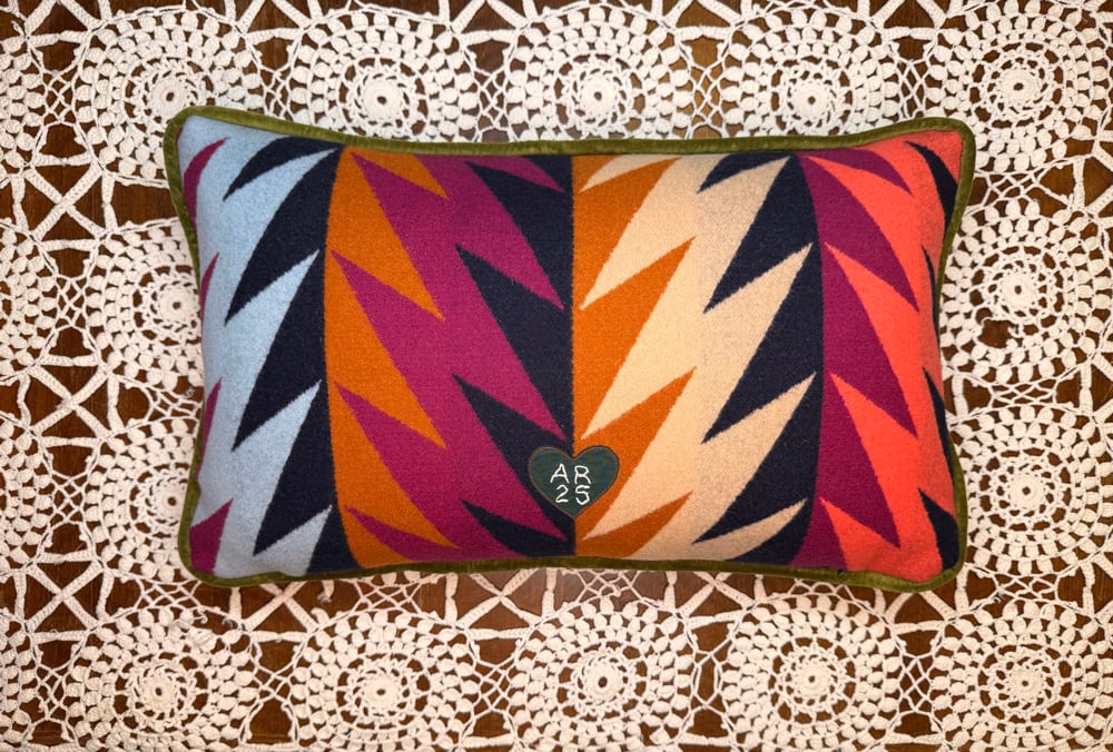 Christmas Ribbonwork Pillow Red Piped 12x20