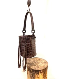 Image 1 of Croc Embossed Brown Leather Top Handle Bucket Bag