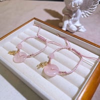 Image 2 of circle Pink quartz bracelet  粉晶平安扣小熊手绳