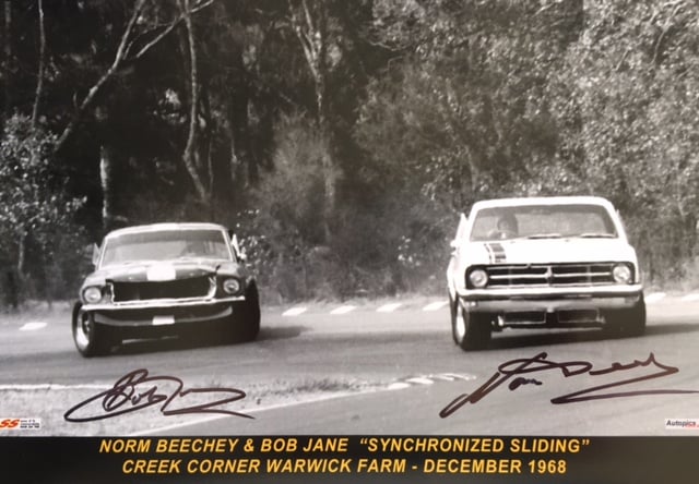 Image of Autographed photo by Bob Jane & Norm Beechey. Warwick Farm. 1968.