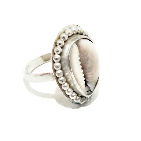 Image of Sterling Silver Cowrie Seashell Statement Ring