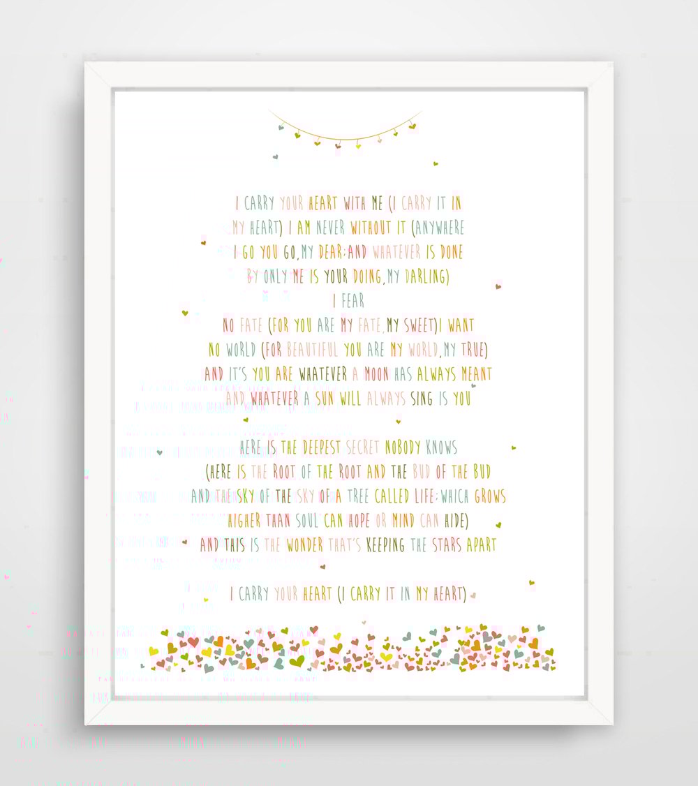 Image of ee cummings "i carry you in my heart" print - pink