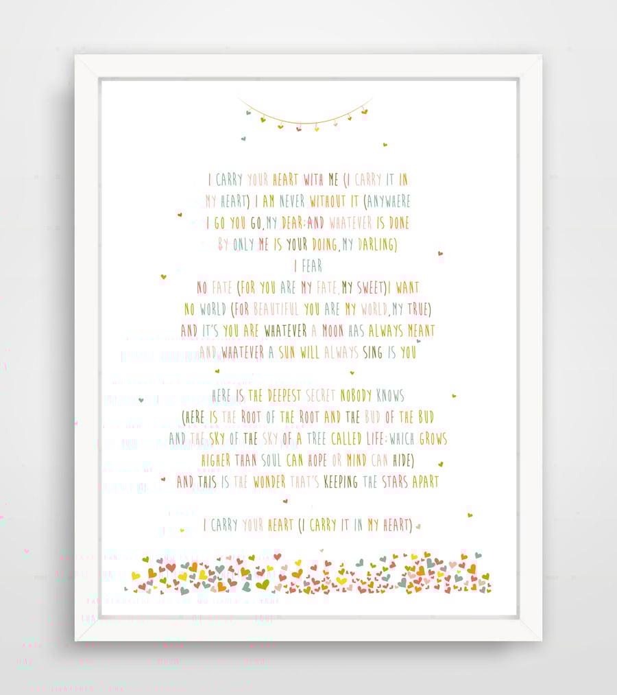 Image of ee cummings "i carry you in my heart" print - pink 