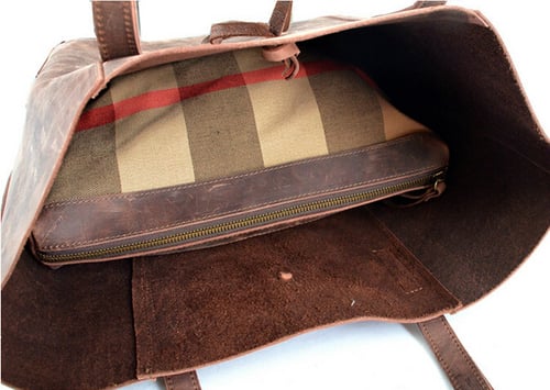 Image of Handcrafted Vintage Crazy Horse Leather Women Tote Bag, Shopping Bag, Shoulder Bag YD006