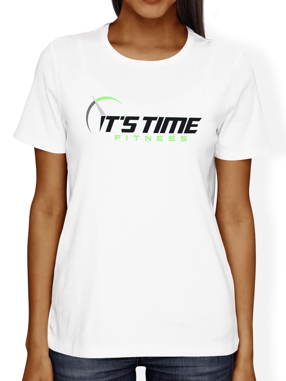 Image of It's Time Fitness Green Logo White Tee