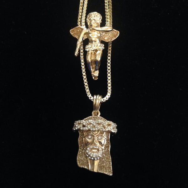Image of Gold waving angel / Jesus piece flashy set