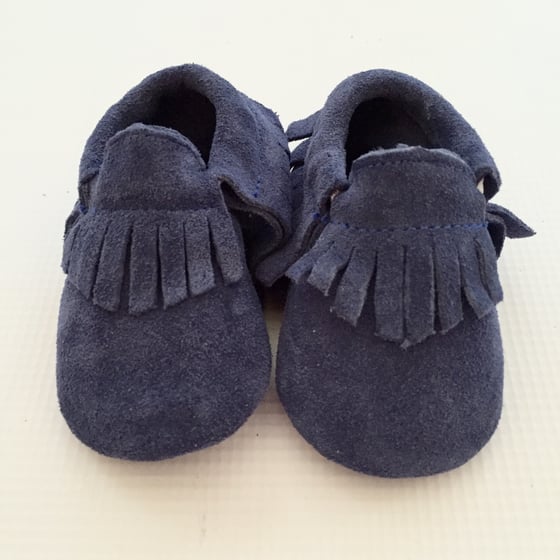 Image of Navy Blue- Suede Moccasins