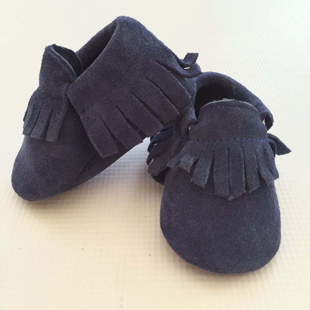 Image of Navy Blue- Suede Moccasins