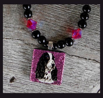 Image of Cocker Spaniel Onyx and Crystal Bead Necklace   0102