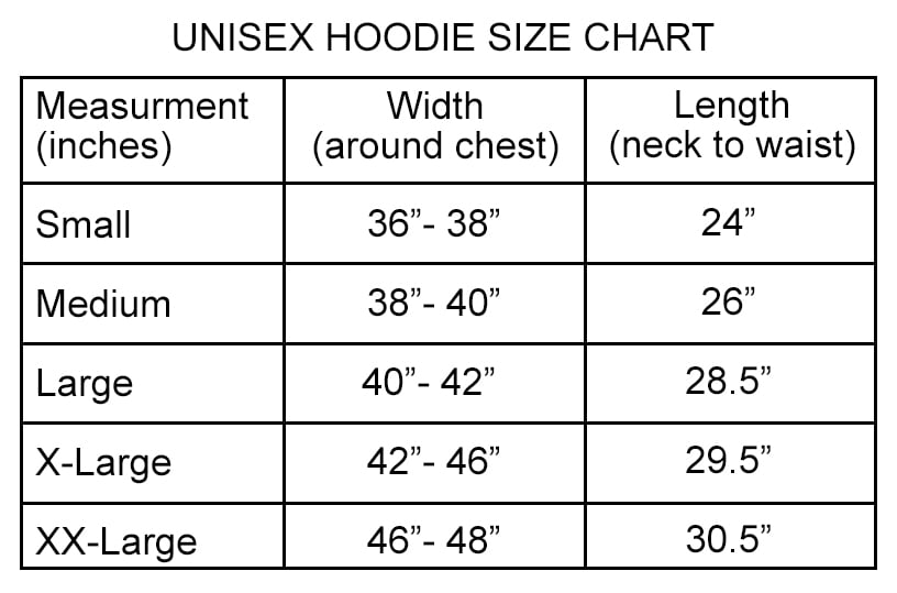 Hoodie Unisex Size Chart