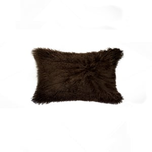 Image of 676685025883 Natural-MONGOLIAN SHEEPSKIN PILLOW 12X20 CHOCOLATE