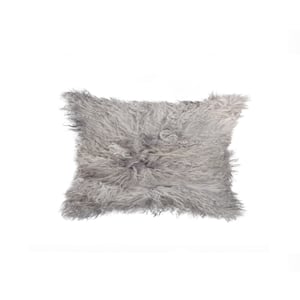 Image of 676685025890 Natural-MONGOLIAN SHEEPSKIN PILLOW 12X20 GRAY