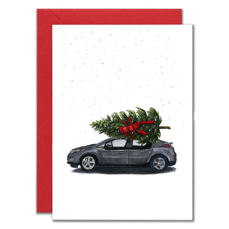 Image of Chevy Volt with Pine Tree on Roof