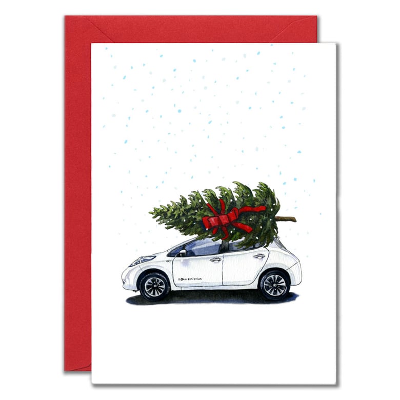 Image of Nissan Leaf with Pine Tree on Roof 