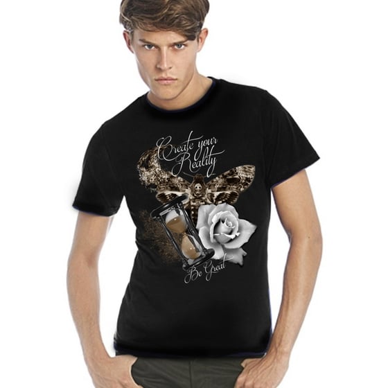 Image of Mens t-shirt: Create your reality (moth, hourglass, rose)