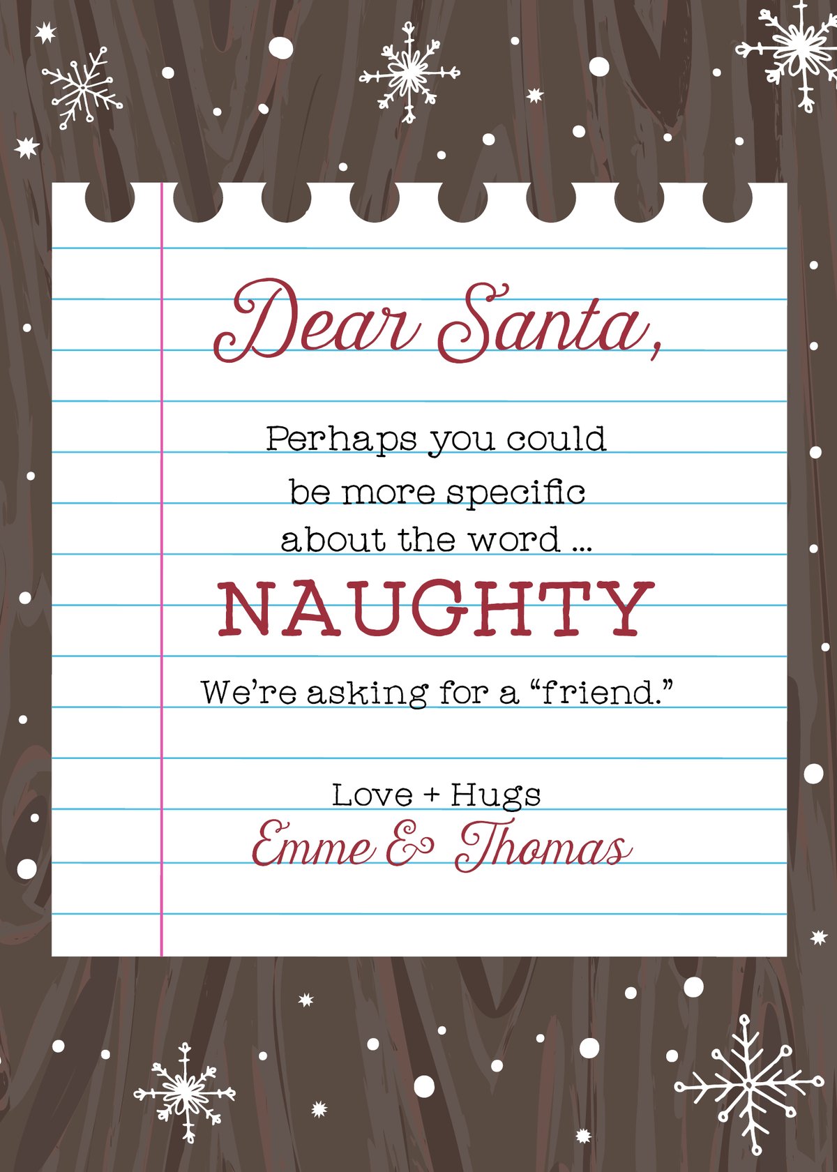 Dear Santa - Naughty Definition Holiday Card