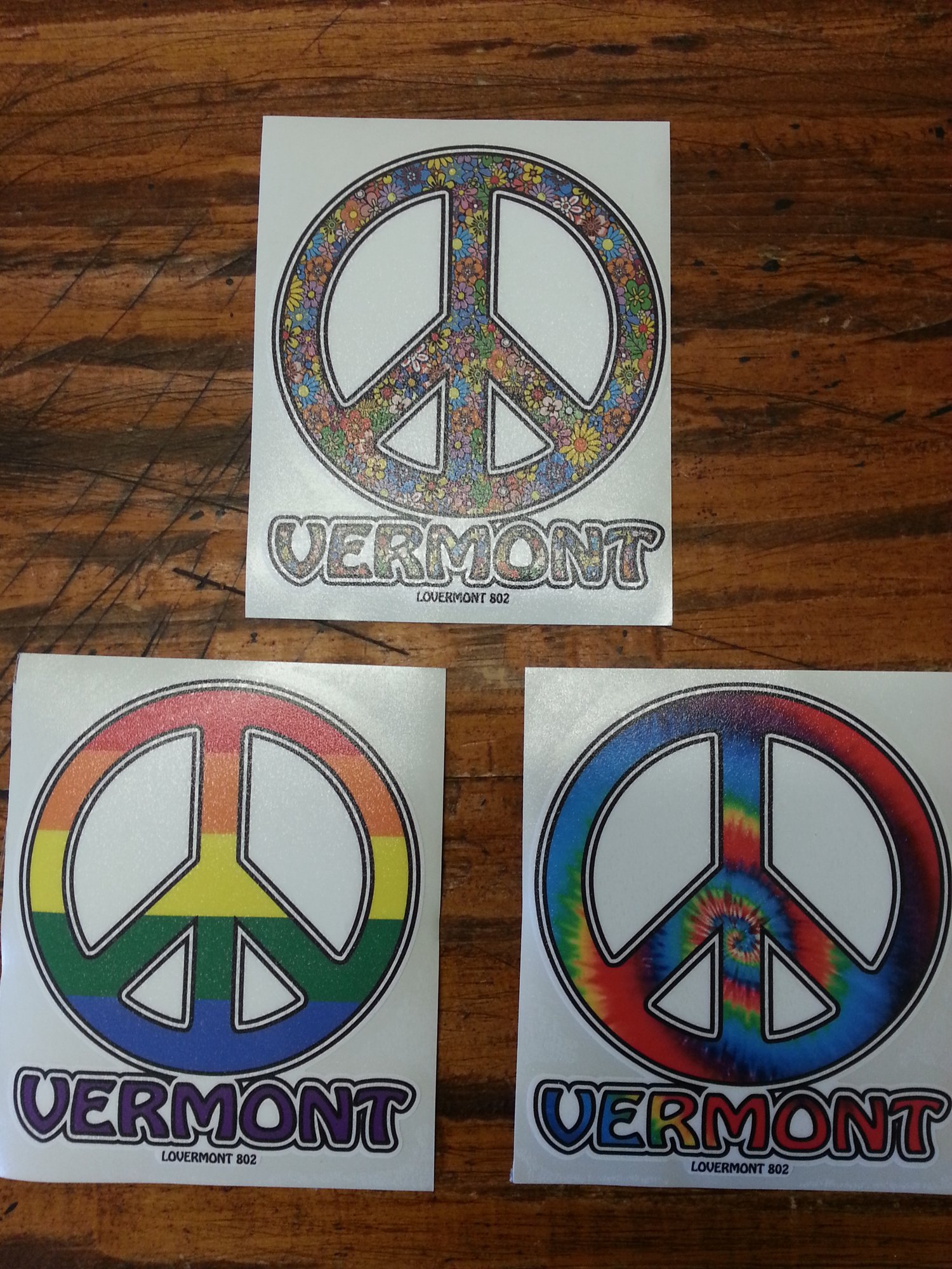 Image of Vermont Round Peace Sign Stickers Classic Digital printed bumper decal