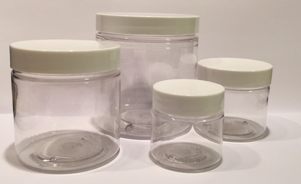 Image of Plastic Jars with Lids </p> Available in 1, 2, 4 and 8 oz. Sizes