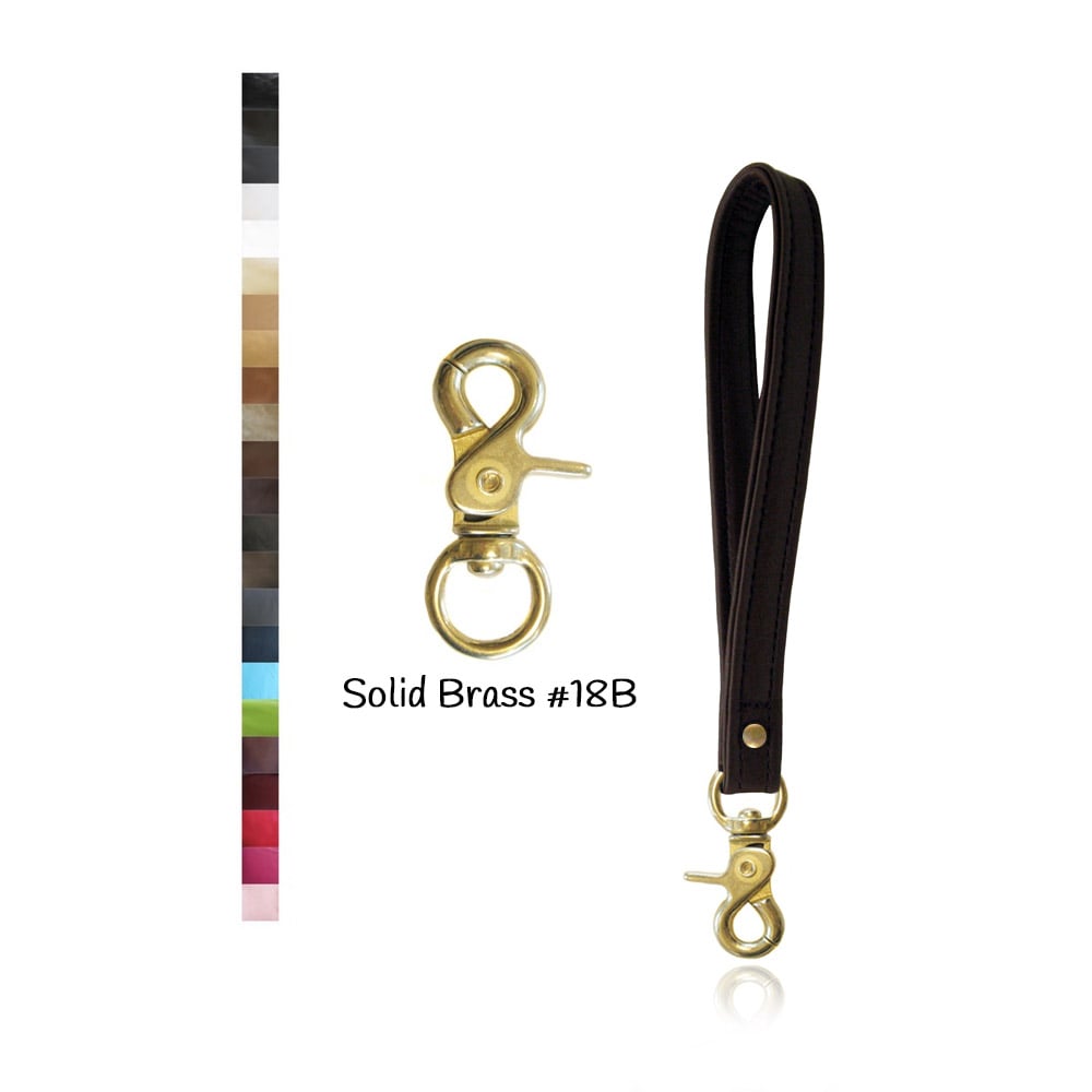 Image of Leather Wrist Strap with SOLID BRASS #18B Swivel Snap Hook - Choose Leather Color - 1/2 inch Wide