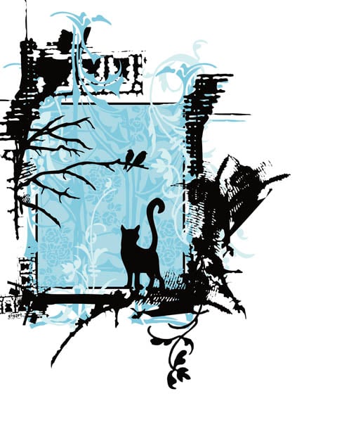 Image of Blue Cat Ornate Pattern Art Print
