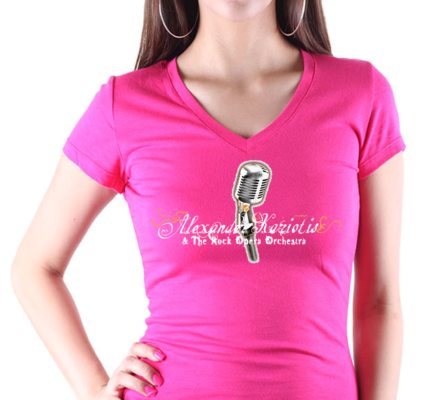 Image of Female V-Neck with Rhinestones Tee - Pink
