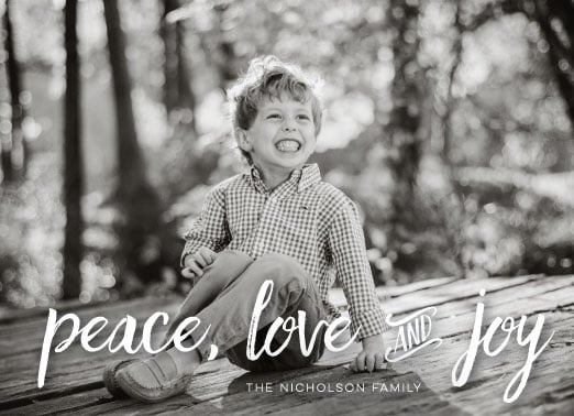 Image of Peace, Love, and Joy Script Holiday Card