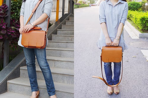 Image of Custom Handmade Italian Vegetable Tan Brown Leather Satchel Bag, Messenger Bag, Shoulder Bag D002