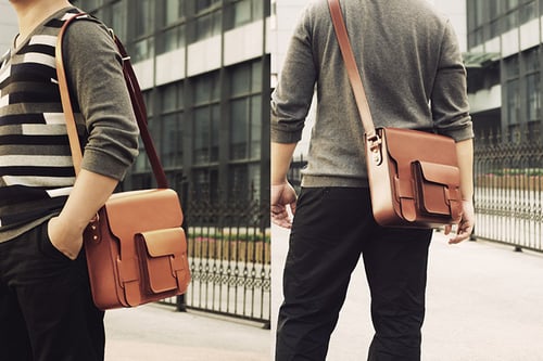 Image of Custom Handmade Italian Vegetable Tanned Leather Satchel, Messenger Bag, Shoulder Bag, Men Bag D003