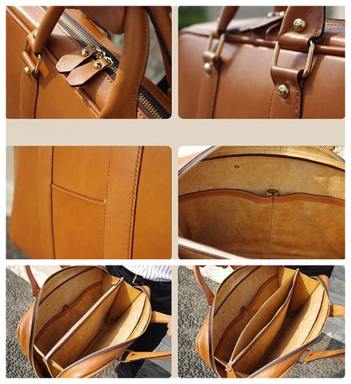 Image of Custom Handmade Italian Vegetable Tanned Leather Briefcase, Messenger Bag, Laptop Bag D007