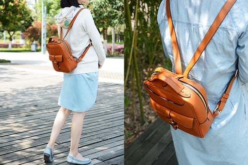 Image of Custom Handmade Vegetable Tanned Leather Backpack, Shoulder Bag, Satchel Bag D005