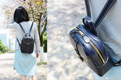 Image of Custom Handmade Vegetable Tanned Brown Leather Backpack, Shoulder Bag, Satchel Bag D009