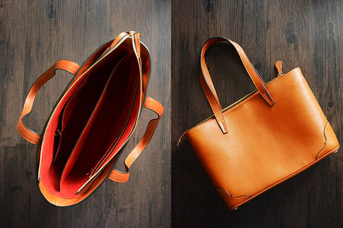 Image of Custom Handmade Italian Vegetable Tanned Leather Tote Bag, Shoulder Bag, Lady Handbag D011
