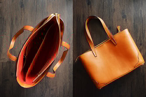 Image of Custom Handmade Italian Vegetable Tanned Leather Tote Bag, Shoulder Bag, Lady Handbag D011