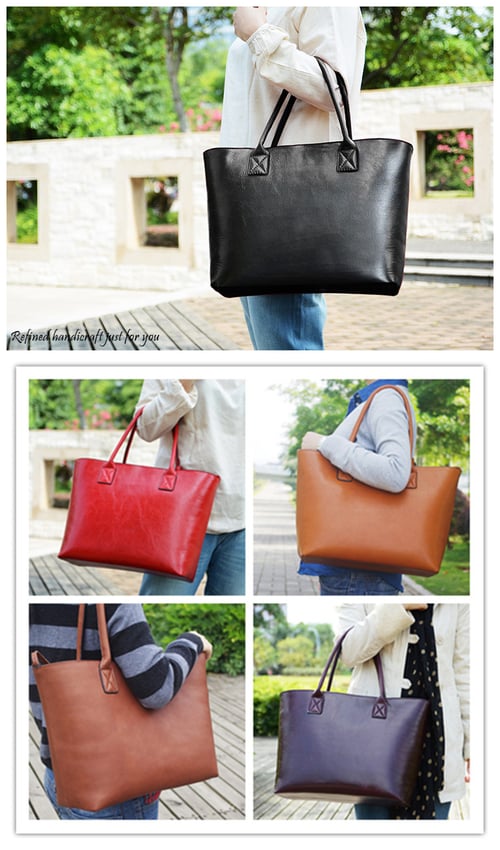 Image of Custom Handmade Italian Vegetable Tanned Leather Tote Bag, Shoulder Bag, Lady Handbag D013