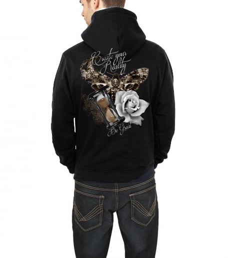Image of Unisex sweatshirt hoodie: Create your reality (moth, hourglass, rose)