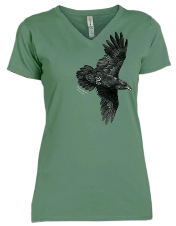 Womens Crow Raven Cosmic Crows Ravens Birds In Nature Mist V-Neck T-Shirt