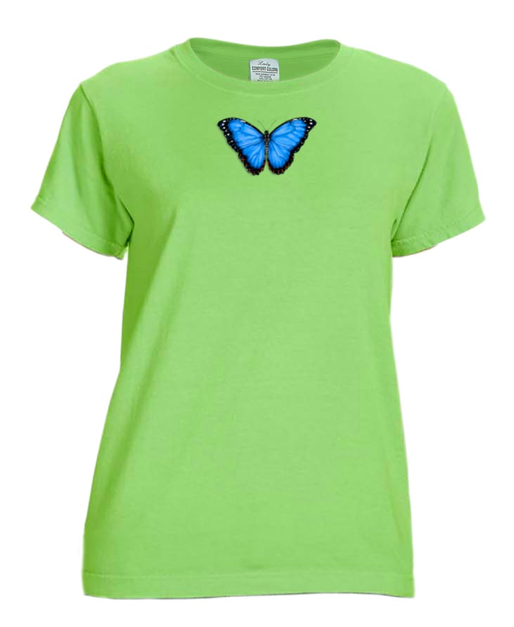 Ladies Morpho Butterfly garment dyed t-shirt / Coyote Graphics