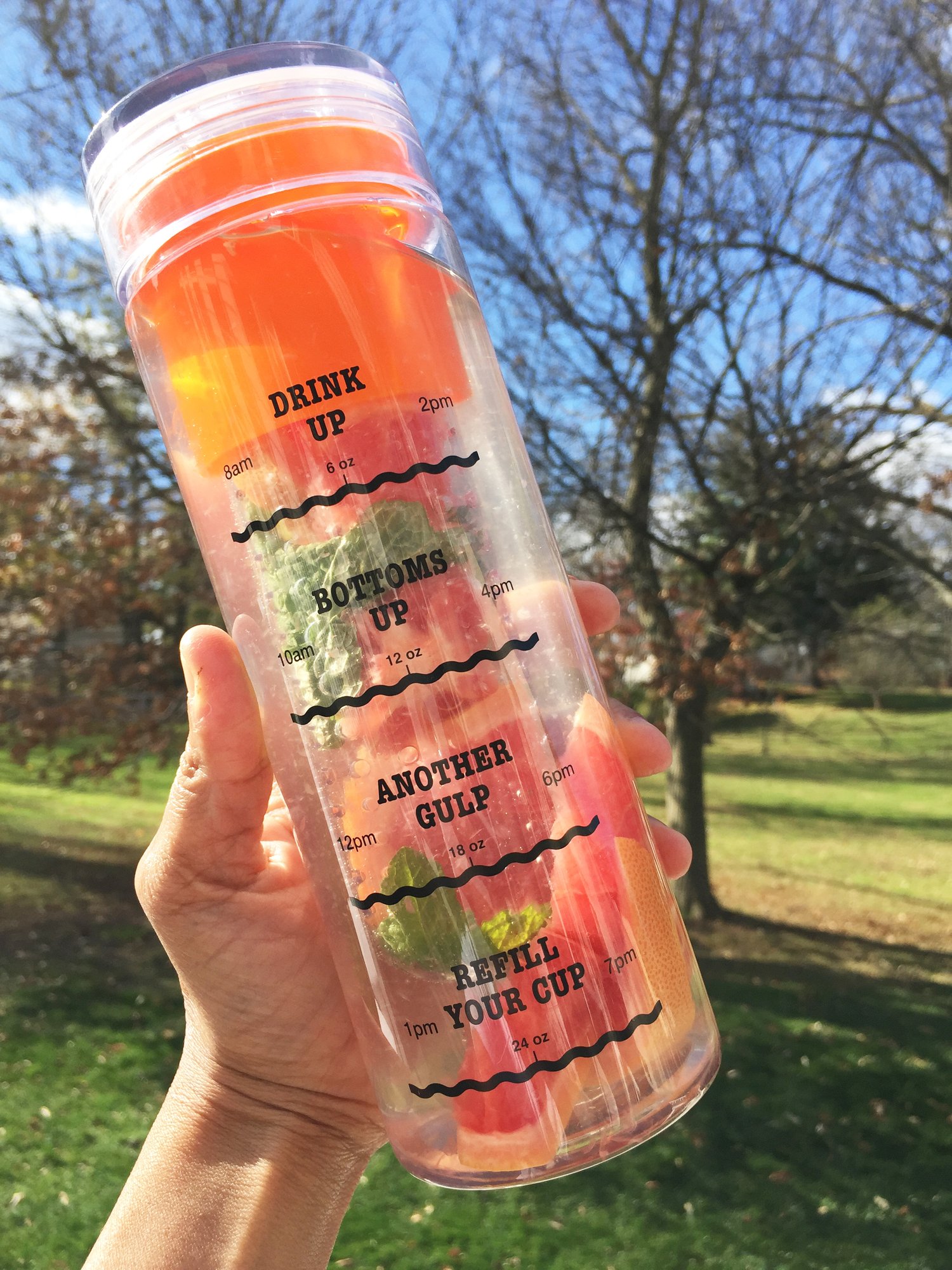 Image of Infusion Water Bottle with Drink Tracker - Orange