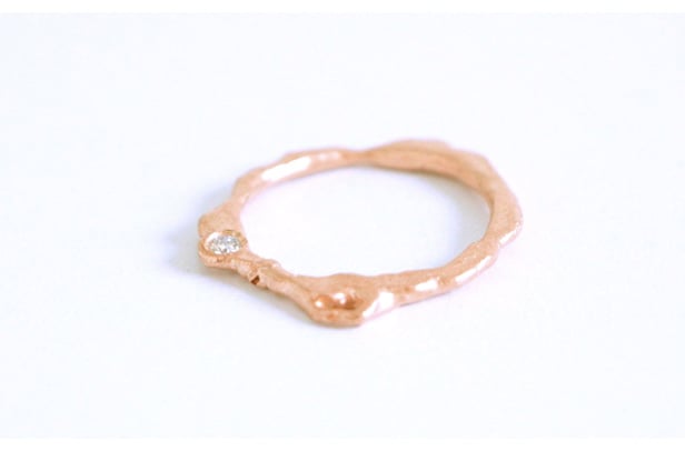 Image of Lava, Wedding rings set in rose and yellow gold 18k with a white diamond