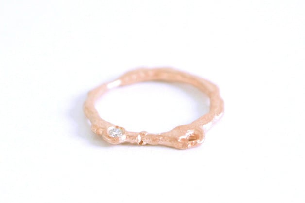 Image of Lava, Wedding rings set in rose and yellow gold 18k with a white diamond