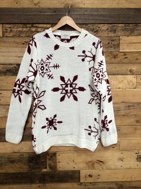 Image of Limited Edition White & Burgundy Snowflake Heavyweight Jumper