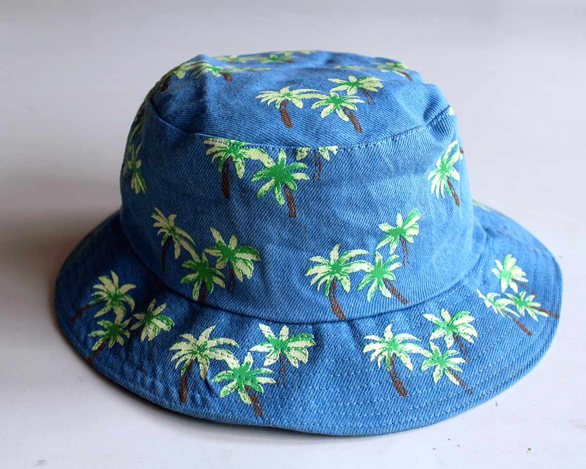 bucket hat with palm trees