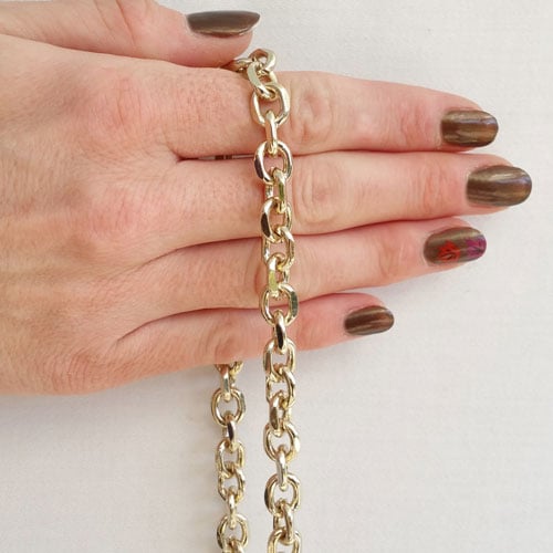 Image of LIGHT GOLD Chain Purse Strap - Rolo, Diamond Cut Accents - 3/8" (9mm) Wide - Choose Length & Clasps