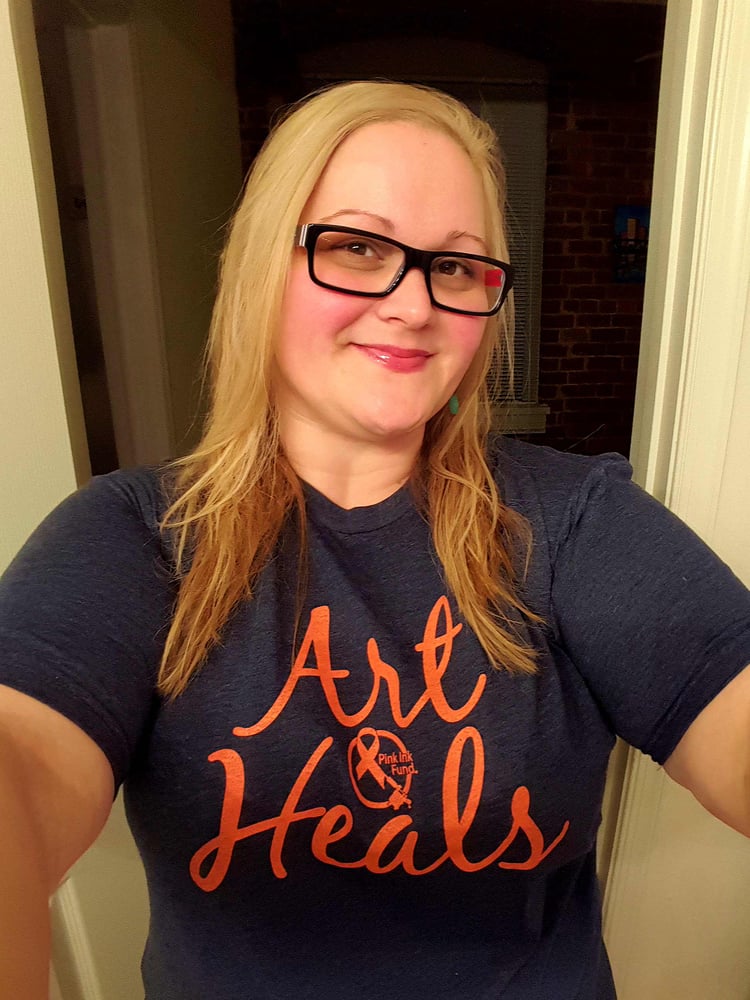 Image of Pink Ink Fund"Art Heals" 2 sided T shirt