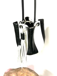 Image 5 of Black And White Striped Leather Top Handle Mini Bucket