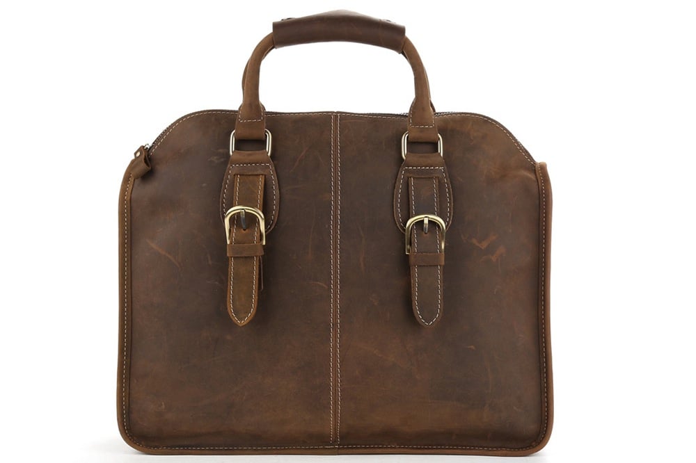Image of Handcrafted Antique Leather Laptop Briefcase Mens Messenger Shoulder Bag 3857