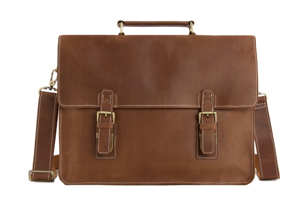 Image of Vintage Brown Leather Briefcase, Men Messenger Bag, Laptop Bag 7035B-1