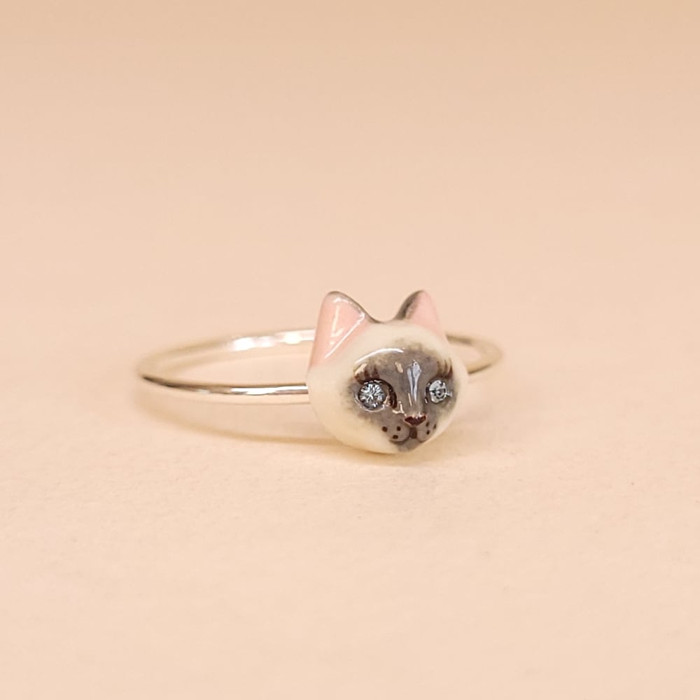 Image of Ragdoll Porcelain & Sterling Silver Cat Ring