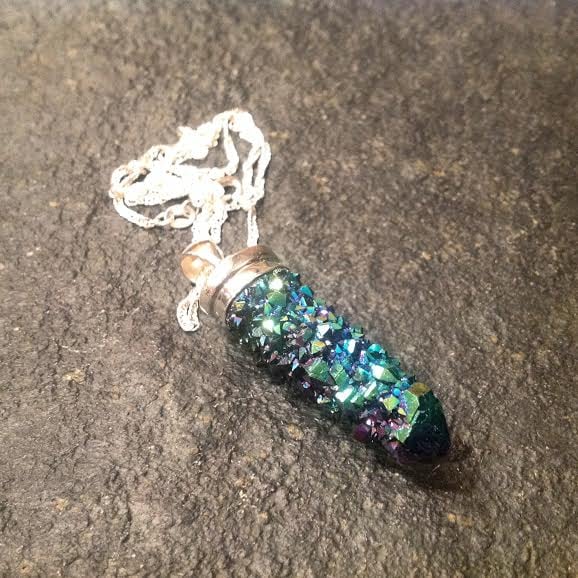 Image of Magical (RARE) Titanium Aura Spirit Cactus Quartz Sterling Silver Capped on Sterling Silver Necklace